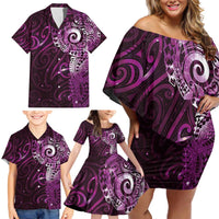 Matariki New Zealand Maori Koru Art Tattoo Family Matching Off Shoulder Short Dress and Hawaiian Shirt New Year Galaxy Pink Sky Style LT03 - Polynesian Pride