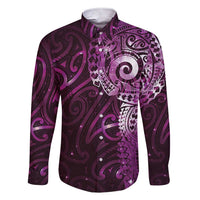 Matariki New Zealand Maori Koru Art Tattoo Family Matching Short Sleeve Bodycon Dress and Hawaiian Shirt New Year Galaxy Pink Sky Style LT03 Dad's Shirt - Long Sleeve Pink - Polynesian Pride