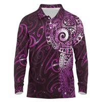 Matariki New Zealand Maori Koru Art Tattoo Long Sleeve Polo Shirt New Year Galaxy Pink Sky Style LT03 Pink - Polynesian Pride