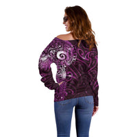 Matariki New Zealand Maori Koru Art Tattoo Off Shoulder Sweater New Year Galaxy Pink Sky Style LT03 - Polynesian Pride