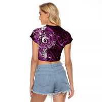 Matariki New Zealand Maori Koru Art Tattoo Raglan Cropped T Shirt New Year Galaxy Pink Sky Style LT03 - Polynesian Pride
