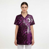Matariki New Zealand Maori Koru Art Tattoo Scrub Top New Year Galaxy Pink Sky Style LT03 - Polynesian Pride