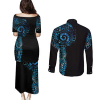 New Zealand Maori Koru Art Traditional Tattoo Couples Matching Puletasi and Long Sleeve Button Shirt Paua Shell LT03 - Polynesian Pride