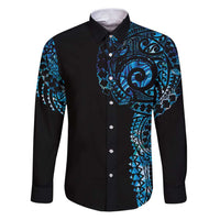 New Zealand Maori Koru Art Traditional Tattoo Family Matching Puletasi and Hawaiian Shirt Paua Shell LT03 Dad's Shirt - Long Sleeve Black - Polynesian Pride
