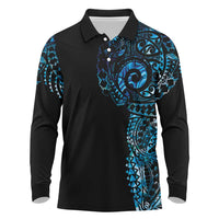 New Zealand Maori Koru Art Traditional Tattoo Long Sleeve Polo Shirt Paua Shell LT03 Black - Polynesian Pride