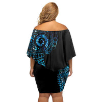 New Zealand Maori Koru Art Traditional Tattoo Off Shoulder Short Dress Paua Shell LT03 - Polynesian Pride