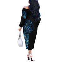 New Zealand Maori Koru Art Traditional Tattoo Off The Shoulder Long Sleeve Dress Paua Shell LT03 - Polynesian Pride