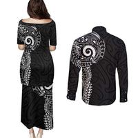 New Zealand Maori Koru Art Traditional Tattoo Couples Matching Puletasi and Long Sleeve Button Shirt Simple Style LT03 - Polynesian Pride