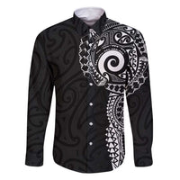 New Zealand Maori Koru Art Traditional Tattoo Family Matching Long Sleeve Bodycon Dress and Hawaiian Shirt Simple Style LT03 Dad's Shirt - Long Sleeve Black - Polynesian Pride