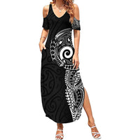 New Zealand Maori Koru Art Traditional Tattoo Family Matching Summer Maxi Dress and Hawaiian Shirt Simple Style LT03 Mom's Dress Black - Polynesian Pride