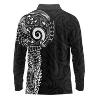 New Zealand Maori Koru Art Traditional Tattoo Long Sleeve Polo Shirt Simple Style LT03 - Polynesian Pride