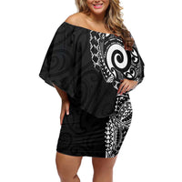 New Zealand Maori Koru Art Traditional Tattoo Off Shoulder Short Dress Simple Style LT03 Women Black - Polynesian Pride