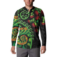 New Zealand Koru Plants and Pohutukawa Button Sweatshirt Maori Tattoo Pattern LT03 - Polynesian Pride