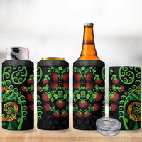 New Zealand Koru Plants and Pohutukawa 4 in 1 Can Cooler Tumbler Maori Tattoo Pattern LT03 - Polynesian Pride