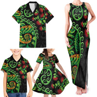New Zealand Koru Plants and Pohutukawa Family Matching Tank Maxi Dress and Hawaiian Shirt Maori Tattoo Pattern LT03 - Polynesian Pride