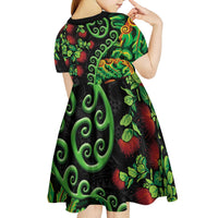 New Zealand Koru Plants and Pohutukawa Kid Short Sleeve Dress Maori Tattoo Pattern LT03 - Polynesian Pride