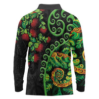 New Zealand Koru Plants and Pohutukawa Long Sleeve Polo Shirt Maori Tattoo Pattern LT03 - Polynesian Pride