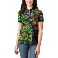 New Zealand Koru Plants and Pohutukawa Women Polo Shirt Maori Tattoo Pattern LT03 - Polynesian Pride