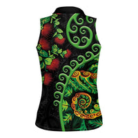 New Zealand Koru Plants and Pohutukawa Women Sleeveless Polo Shirt Maori Tattoo Pattern LT03 - Polynesian Pride