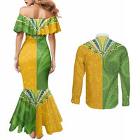 Cook Islands Language Week Couples Matching Mermaid Dress and Long Sleeve Button Shirt Tatau Pattern and Rarotongan Alphabet LT03 - Polynesian Pride