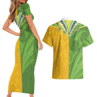 Cook Islands Language Week Couples Matching Short Sleeve Bodycon Dress and Hawaiian Shirt Tatau Pattern and Rarotongan Alphabet LT03 - Polynesian Pride