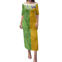 Cook Islands Language Week Family Matching Puletasi and Hawaiian Shirt Tatau Pattern and Rarotongan Alphabet LT03 Mom's Dress Green - Polynesian Pride