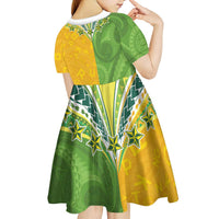 Cook Islands Language Week Kid Short Sleeve Dress Tatau Pattern and Rarotongan Alphabet - Polynesian Pride