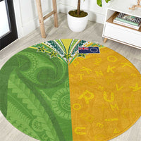 Cook Islands Language Week Round Carpet Tatau Pattern and Rarotongan Alphabet LT03 Green - Polynesian Pride