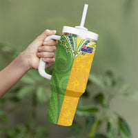 Cook Islands Language Week Tumbler With Handle Tatau Pattern and Rarotongan Alphabet - Polynesian Pride