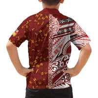 Tonga Language Week Family Matching Off The Shoulder Long Sleeve Dress and Hawaiian Shirt Ngatu Pattern and Tongan Alphabet LT03 - Polynesian Pride