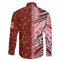Tonga Language Week Family Matching Off Shoulder Short Dress and Hawaiian Shirt Ngatu Pattern and Tongan Alphabet LT03 - Polynesian Pride