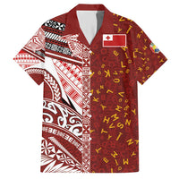 Tonga Language Week Family Matching Short Sleeve Bodycon Dress and Hawaiian Shirt Ngatu Pattern and Tongan Alphabet LT03 Dad's Shirt - Short Sleeve Red - Polynesian Pride