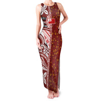 Tonga Language Week Family Matching Tank Maxi Dress and Hawaiian Shirt Ngatu Pattern and Tongan Alphabet LT03 Mom's Dress Red - Polynesian Pride