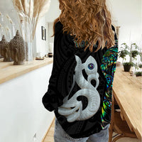 Custom New Zealand Women Casual Shirt Silver Fern and Manaia with Papua Shell Maori Tribal LT03 - Polynesian Pride