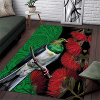 New Zealand Kereru And Pohutukawa Area Rug Maori Tribal Tattoo LT03 Black - Polynesian Pride