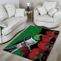 New Zealand Kereru And Pohutukawa Area Rug Maori Tribal Tattoo LT03 - Polynesian Pride