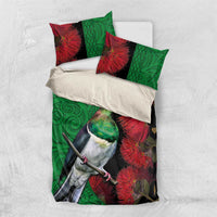 New Zealand Kereru And Pohutukawa Bedding Set Maori Tribal Tattoo LT03 US Twin 172cm x 218cm Black - Polynesian Pride