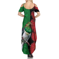 New Zealand Kereru And Pohutukawa Family Matching Summer Maxi Dress and Hawaiian Shirt Maori Tribal Tattoo LT03 - Polynesian Pride
