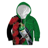 New Zealand Kereru And Pohutukawa Kid Hoodie Maori Tribal Tattoo LT03 Hoodie Black - Polynesian Pride