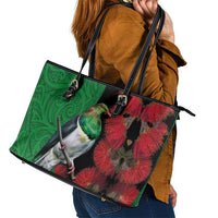 New Zealand Kereru And Pohutukawa Leather Tote Bag Maori Tribal Tattoo LT03 - Polynesian Pride