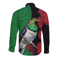 New Zealand Kereru And Pohutukawa Long Sleeve Button Shirt Maori Tribal Tattoo LT03 - Polynesian Pride