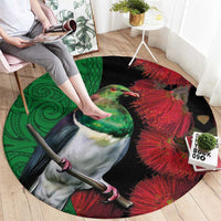 New Zealand Kereru And Pohutukawa Round Carpet Maori Tribal Tattoo LT03 - Polynesian Pride