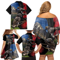 New Zealand Kea And Pohutukawa Family Matching Off Shoulder Short Dress and Hawaiian Shirt With The Mountain Landscape LT03 - Polynesian Pride