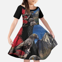 New Zealand Kea And Pohutukawa Family Matching Summer Maxi Dress and Hawaiian Shirt With The Mountain Landscape LT03 Daughter's Dress Black - Polynesian Pride