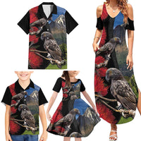 New Zealand Kea And Pohutukawa Family Matching Summer Maxi Dress and Hawaiian Shirt With The Mountain Landscape LT03 - Polynesian Pride