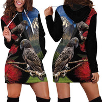 New Zealand Kea And Pohutukawa Hoodie Dress With The Mountain Landscape LT03 - Polynesian Pride