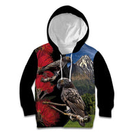 New Zealand Kea And Pohutukawa Kid Hoodie With The Mountain Landscape LT03 Hoodie Black - Polynesian Pride