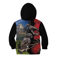 New Zealand Kea And Pohutukawa Kid Hoodie With The Mountain Landscape LT03 - Polynesian Pride