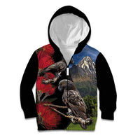 New Zealand Kea And Pohutukawa Kid Hoodie With The Mountain Landscape LT03 Zip Hoodie Black - Polynesian Pride
