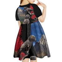 New Zealand Kea And Pohutukawa Kid Short Sleeve Dress With The Mountain Landscape LT03 - Polynesian Pride